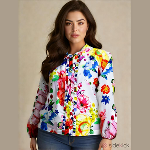 Princess Goes Hollywood white eyelet bright Multicolor floral cotton Blouse 12